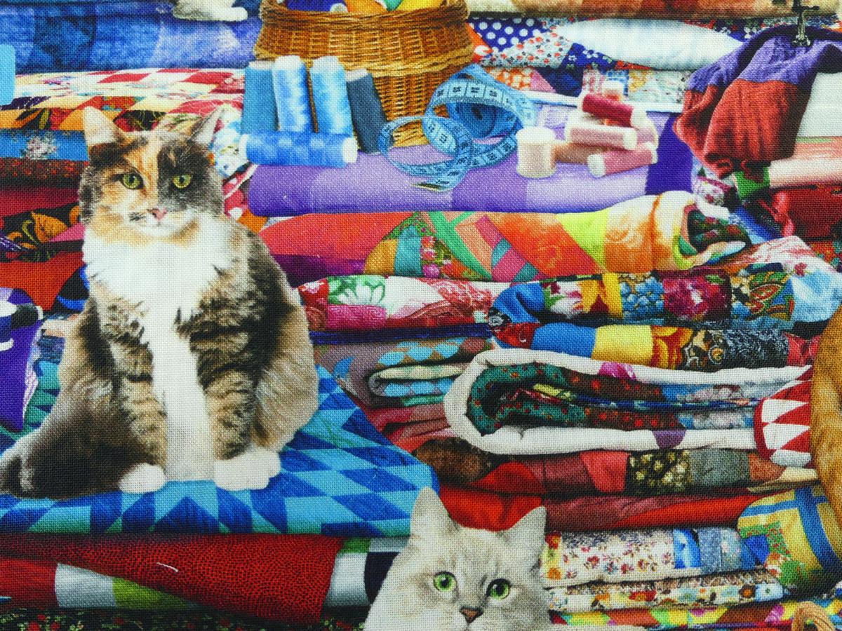 Patchwork Stoff Katzen Nähmaschin Quilt